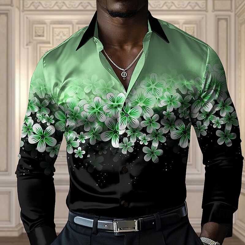 Men's Floral Casual Shirt Button Up Shirt Long Sleeve Casual Party Gift Casual Spring Fall Turndown Button Up Yellow Blue Purple Green Gray3