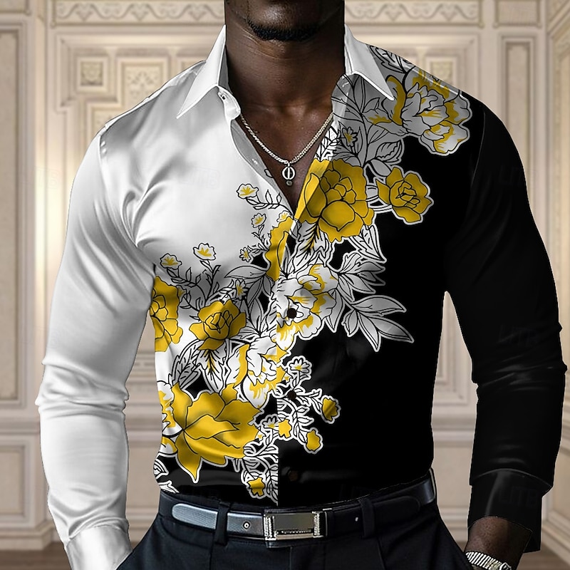 Men's Floral Casual Shirt Button Up Shirt Long Sleeve Casual Party Gift Casual Spring Fall Turndown Button Up Yellow Red Blue Green Gray4