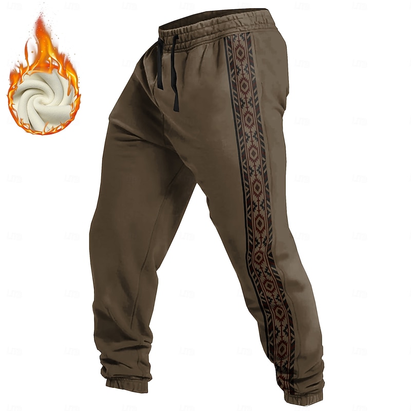 Men's Aztec Ethnic Sweatpants Trousers Fleece Sweatpants Drawstring Elastic Waist Vintage Casual Outdoor Holiday Streetwear Warm Fleece Lined Thermal Winter 3D Print Light Gray Black Wine4