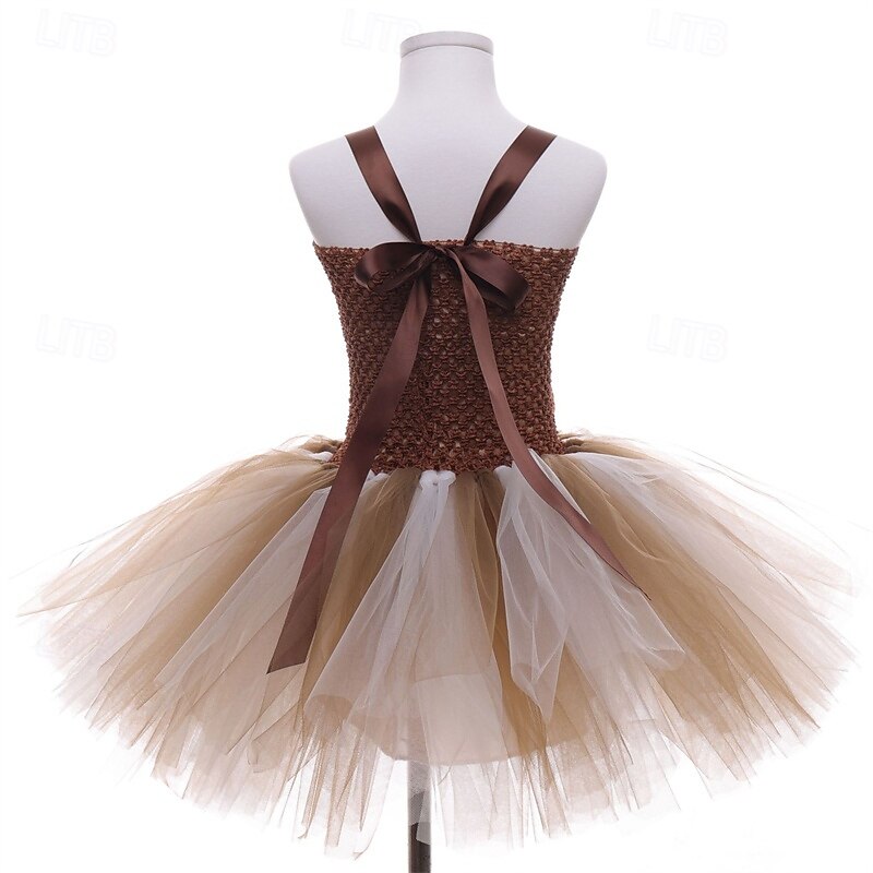 Kids Girls' Cosplay Dress Party Dress Giraffe Sleeveless Performance Birthday Mesh Beautiful Sweet Polyester Knee-length Party Dress Swing Dress A Line Dress Summer 4-12 Years Brown4