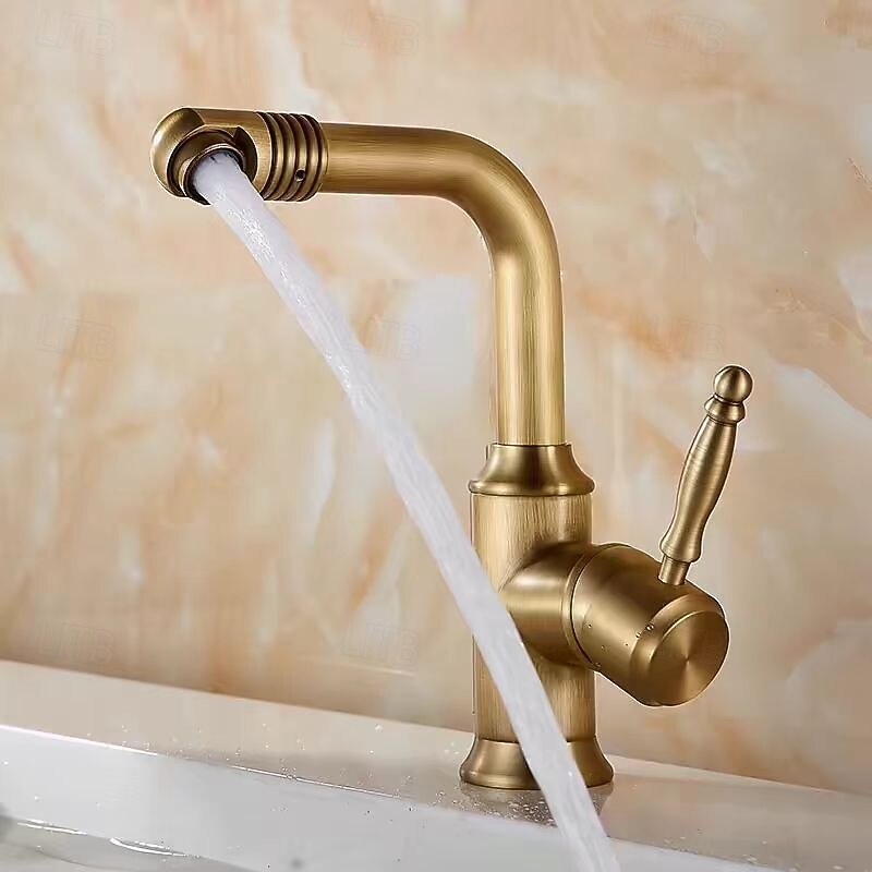 Bathroom Sink Faucet Antique Brass Swivel Spout Single Handle Faucet Retro Faucet Adjustable Water Outlet4