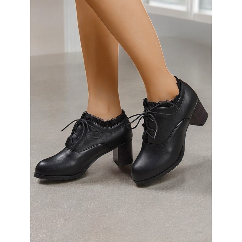 Women's brown Vintage Lace-Up faux Leather Oxfords with Ruffle Trim| for Work or Casual Wear 13