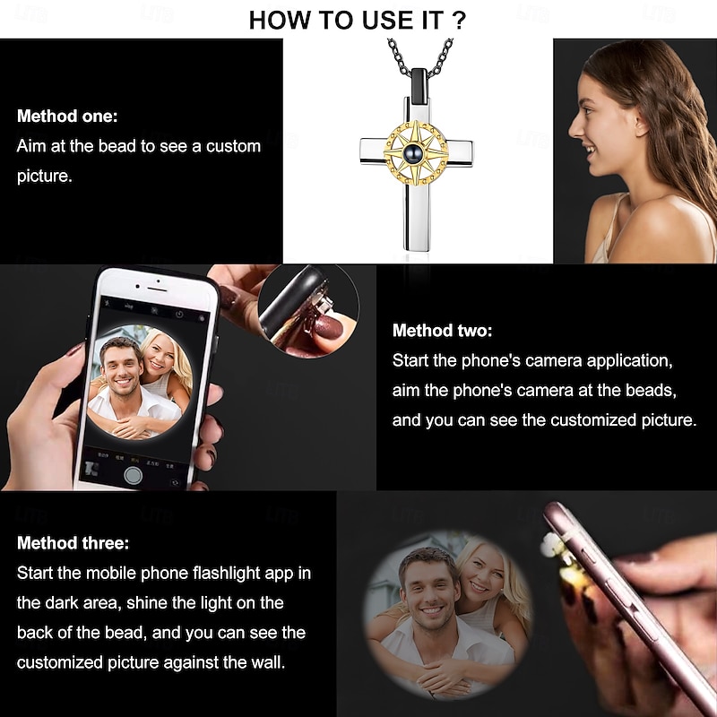 Personalized Photo Projection Necklace Custom Best Gift for Mom - Durable Copper Pendant with Projection Stone, Perfect Wedding Gift for Couples4