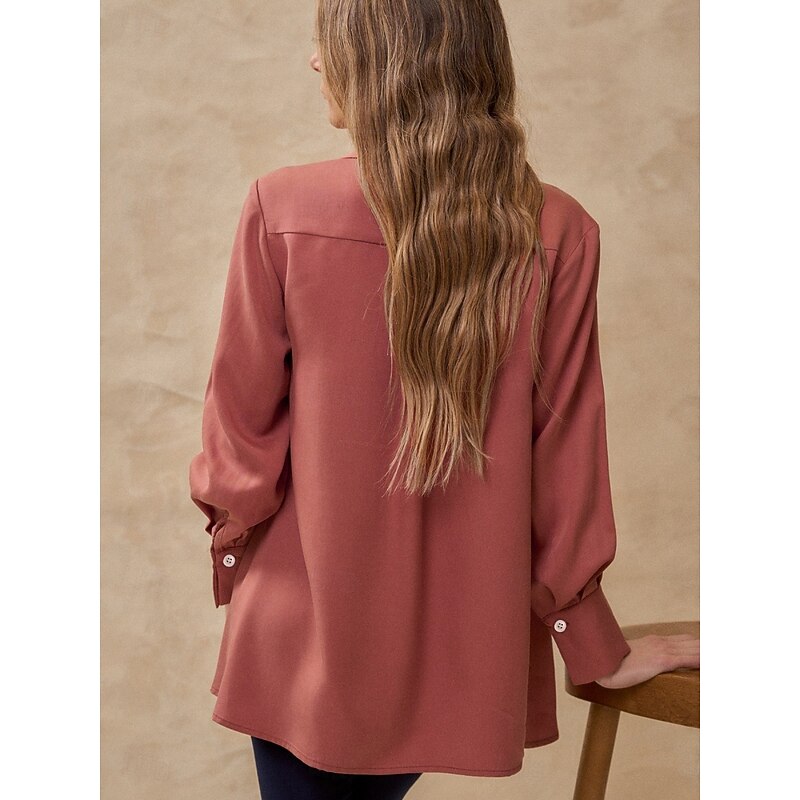 Women's Shirt Jacket Warm Breathable Buttons Pocket Casual Plain Vacation Street Daily Wear Going out Single Breasted Regular Turndown Regular Fit Long Sleeve Outerwear Red Fall Winter2