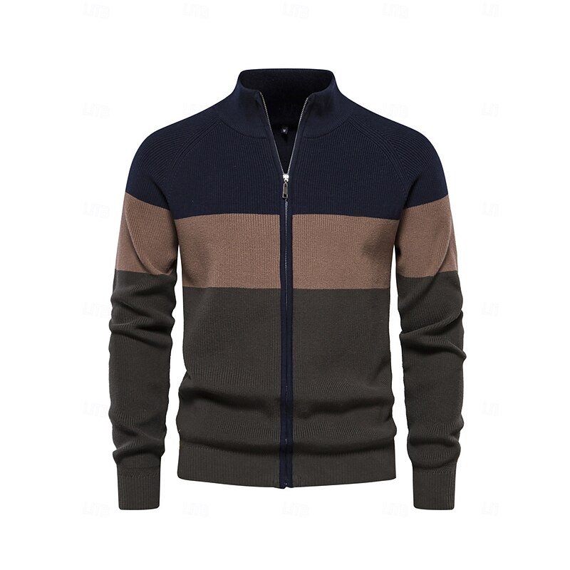 Men's Cardigan Sweater Dark Navy Grey Long Sleeve Top Golf Attire Clothes Outfits Wear Apparel