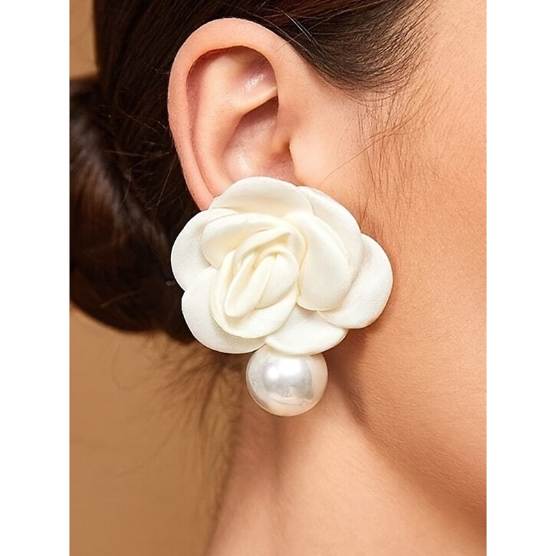 Elegant Women's Flower Stud Earrings with Faux Pearl Drop, Vintage Style for Weddings, Parties, and Formal Occasions