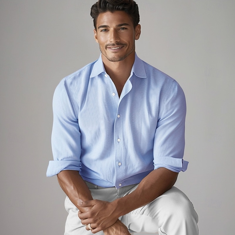 Men's 100% Cotton Non-iron Dress Shirt Button Up Shirt Solid Color School Formal White Long Sleeve Turndown All Seasons Clothing Apparel