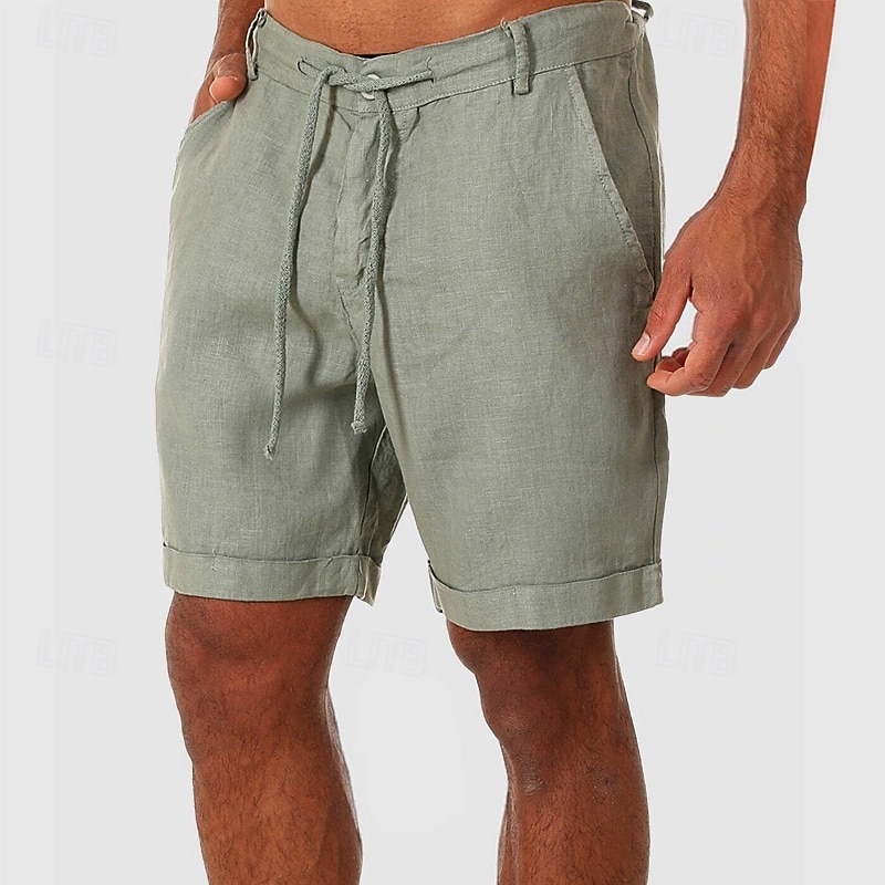 Men's Shorts Linen Shorts Summer Shorts Beach Shorts Buttons Pocket Drawstring Plain Breathable Knee Length Outdoor Daily Going out Fashion Classic Style White Navy Blue3
