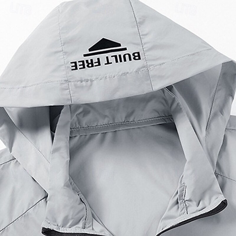 Men's Lightweight Jacket Outdoor Jacket Summer Jacket Windbreaker Vacation Daily Sunscreen Breathable Pocket Spring & Summer Plain Fashion Classic Hooded Regular White Gray Jacket2