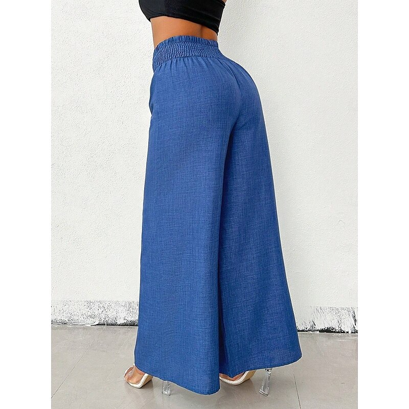 Women's Wide Leg Chinos Fashion Streetwear Full Length High Waist Plain Elastic Waistband Comfy Soft Comfortable Micro-elastic Outdoor Street Black Blue Apricot Spring Fall Regular Fit4