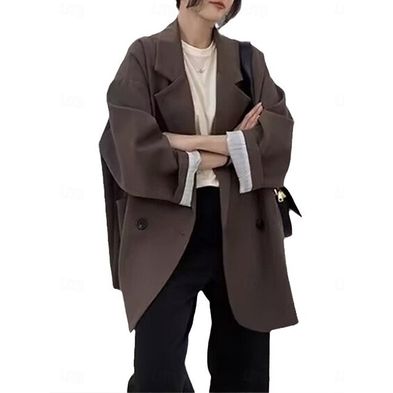 Women's Blazer Breathable Comfortable Patchwork Pocket Daily Modern Solid Color Work Casual Daily Regular Turndown Regular Fit Long Sleeve Outerwear Black Ivory Brown Fall Winter3