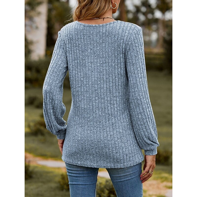 Women's T Shirt Plain Fashion Modern Casual Long Sleeve Crew Neck Regular Tops Daily Weekend Buttons Pink Blue Khaki Summer Spring4