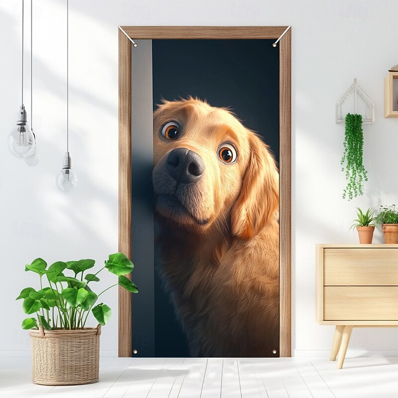 Cute Dogs Door Decorations Door Covers Animal Hide and Seek Door Tapestry Door Curtain Decoration Backdrop Indoor/Outdoor Door Banner for Front Door Farmhouse3