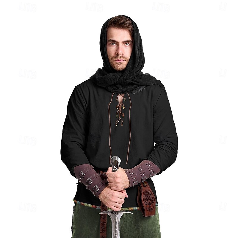 Retro Vintage Medieval Renaissance Armor Outfits Shirt Pirate Ranger Fancy Dress Men's Viking Fantasy Halloween Carnival Mardi Gras Performance Party LARP Adults' Shirt Pants Shawl4