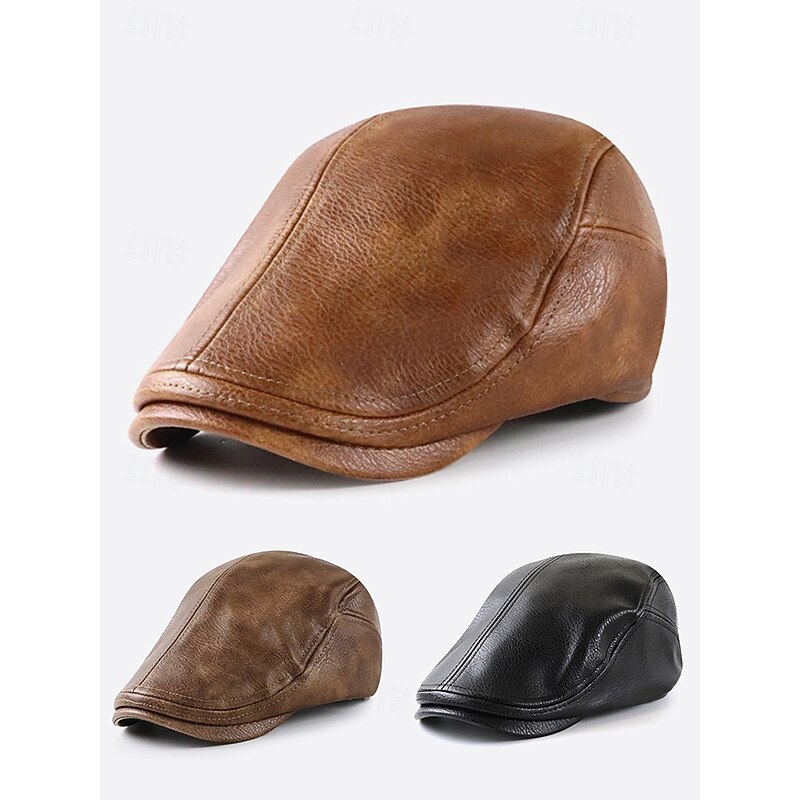 Stylish Brown Faux Leather Flat Cap with Vintage Finish | Perfect for Casual and Dressy Occasions2
