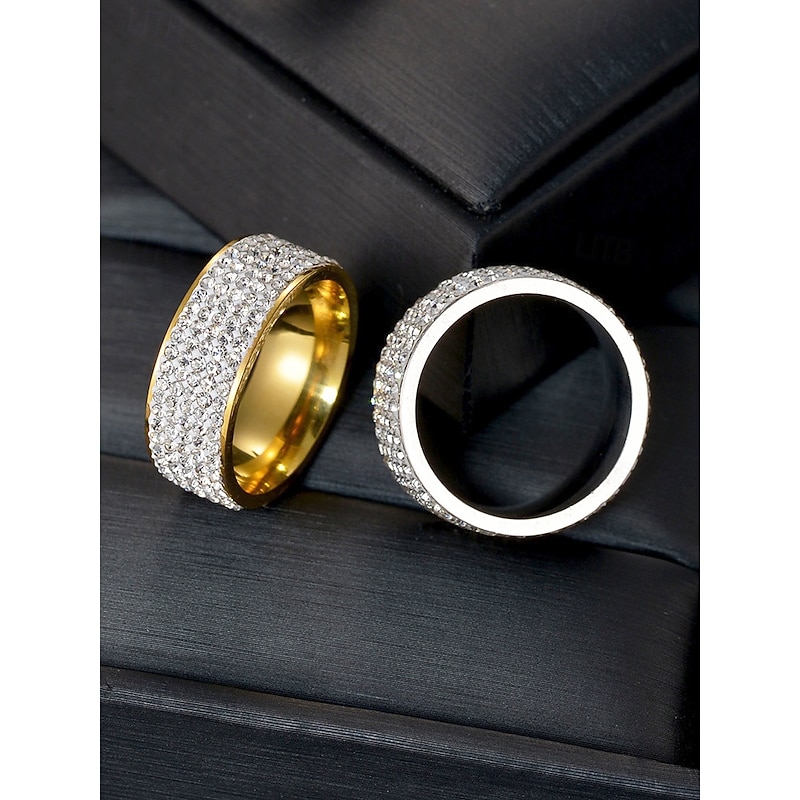 Men's Wide Band Rings with Full Rhinestone Pave, Stainless Steel in Gold, Silver, and Black Finishes, Luxury Jewelry for Parties, Weddings, and Formal Occasions4