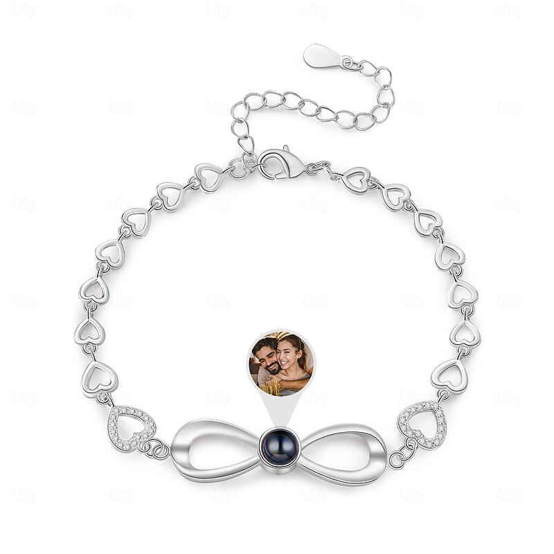 Personalized Projection Bracelet Custom Best Gift for Mom - Rhodium Plated Bracelet, Couple Theme Wedding, Mother's Day Romantic Gifts for Girlfriend, Wife, Mom