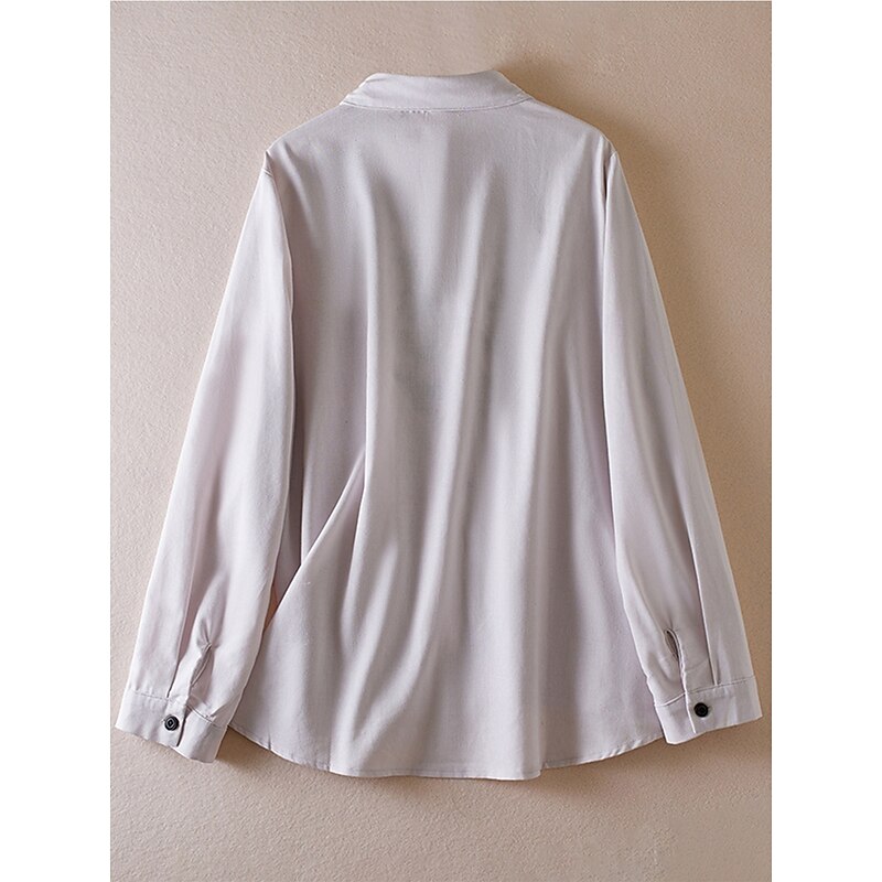 Women's Boho Shirt Linen-Inspired Shirts Button Up Floral Flower Casual Long Sleeve Bishop Sleeve Square Neck Regular Tops Valentine's Day Work Daily Embroidered Beige Spring, Fall, Winter, Summer2