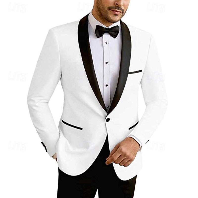 Men's Blazer Business Cocktail Party Wedding Party Fashion Casual Spring &  Fall 75% Cotton Color Block Pocket Buttons Comfortable Single Breasted Blazer White3