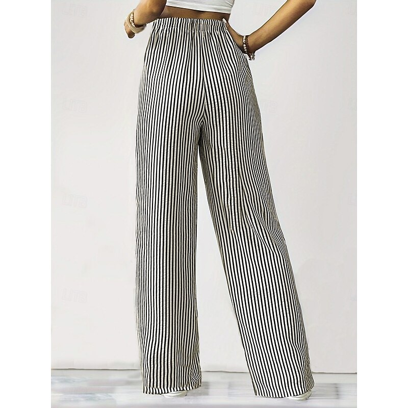 Women's Sweatpants Chinos Fashion Streetwear Full Length High Waist Striped Pocket Elastic Waistband Comfy Soft Comfortable Micro-elastic Outdoor Street Black Spring &  Fall Regular Fit2