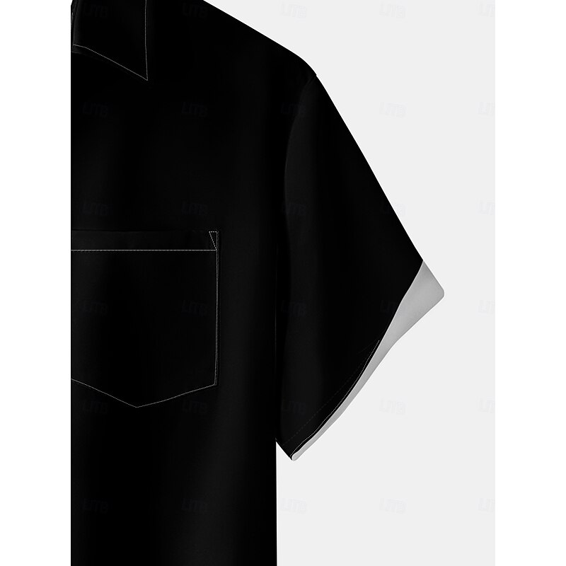 Men's Color Block Line Bowling Shirt Button Up Shirt Short Sleeves Artistic Casual Comfortable Outdoor Vacation Street Spring & Summer Shirt Collar Printing Black4