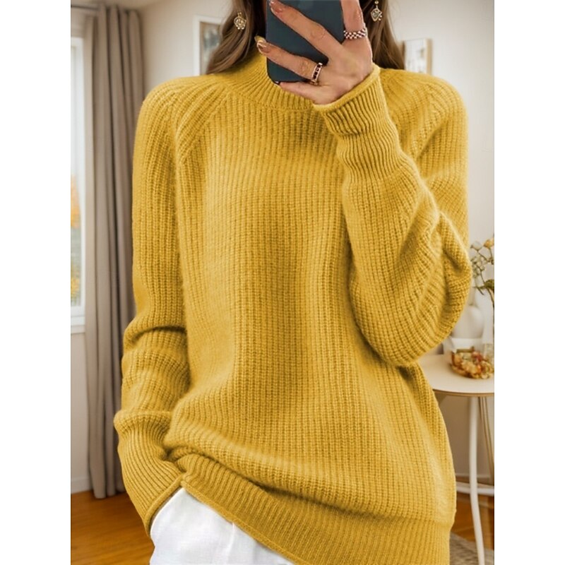 Women's Sweater Casual Soft Pure Color Ribbed Turtleneck Knitted Long Sleeve Regular Tops Knit Outdoor Daily Weekend Yellow Pink Fall Winter3