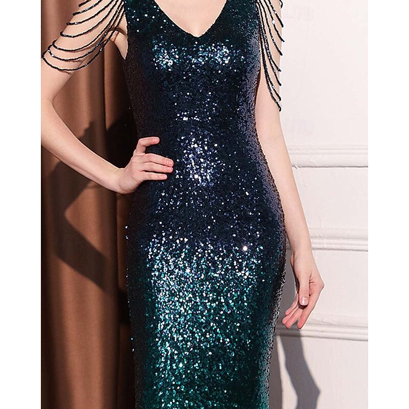 Mermaid / Trumpet Sequin Prom Dresses Ombre Party Dress Formal Cocktail Party Floor Length Sleeveless V Neck  with Beading Sequin3