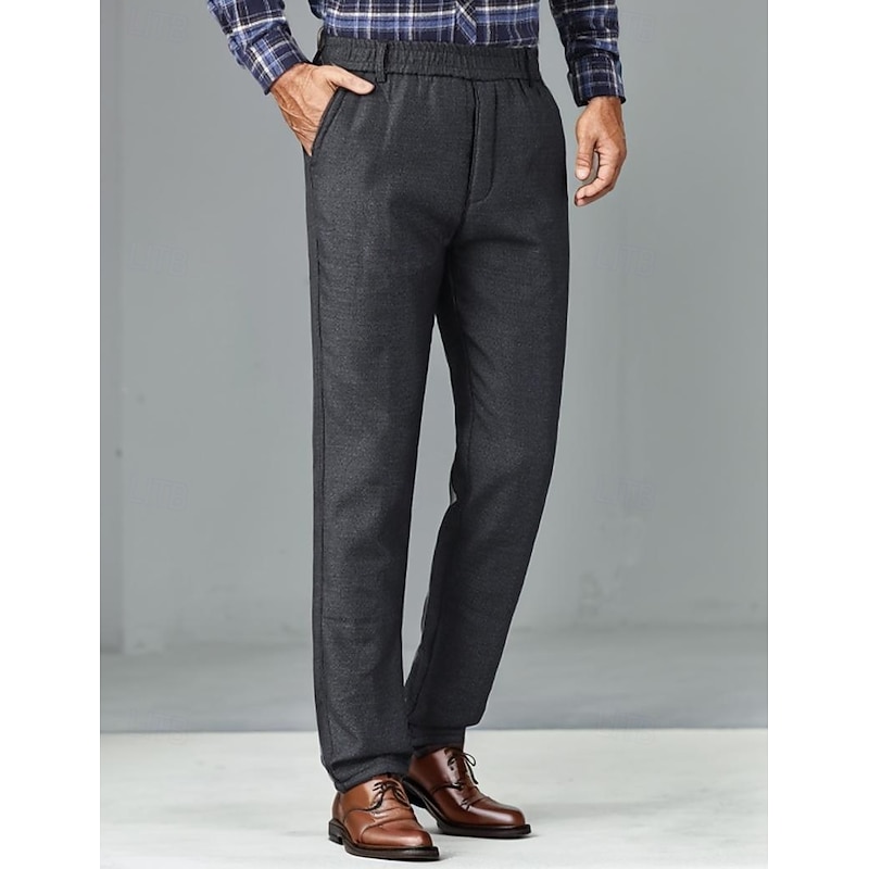 Men's Dress Pants Trousers Suit Pants Pocket Elastic Waist Zipper Pocket Plain Wearable Wrinkle Resistant Full Length Wedding Party Business Fashion Classic Style Black Light Grey