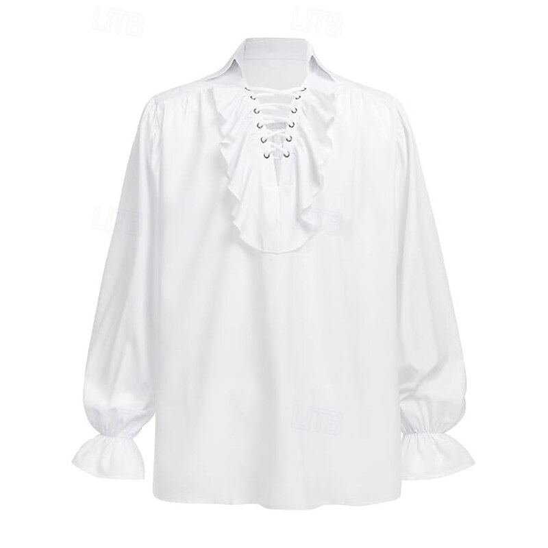 Retro Vintage Medieval Blouse / Shirt Vampire Solid Color Fancy Dress Men's Pirate Masquerade Event / Party Adults' Shirt2