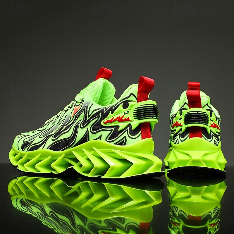 Men's Neon Green Flame Sneakers, Bold Wave Design with Breathable Upper and Cushioned Sole, Perfect for Streetwear and Active Lifestyle4