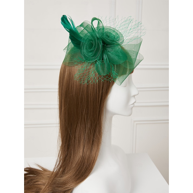 Elegant Net Mesh Tulle Fascinator Hats Headpiece Clip Headband with Bow(s) Feather Flower Floral 1PC Kentucky Wedding Tea Party Horse Race Cocktail Vintage for Women dress to impress3