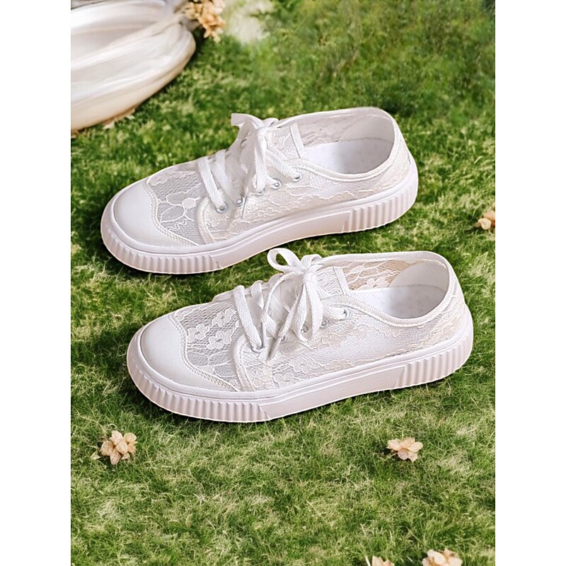 Floral Lace Wedding Sneakers for Women – Casual Bridal Shoes with Comfortable Sole and Lace-Up Design3