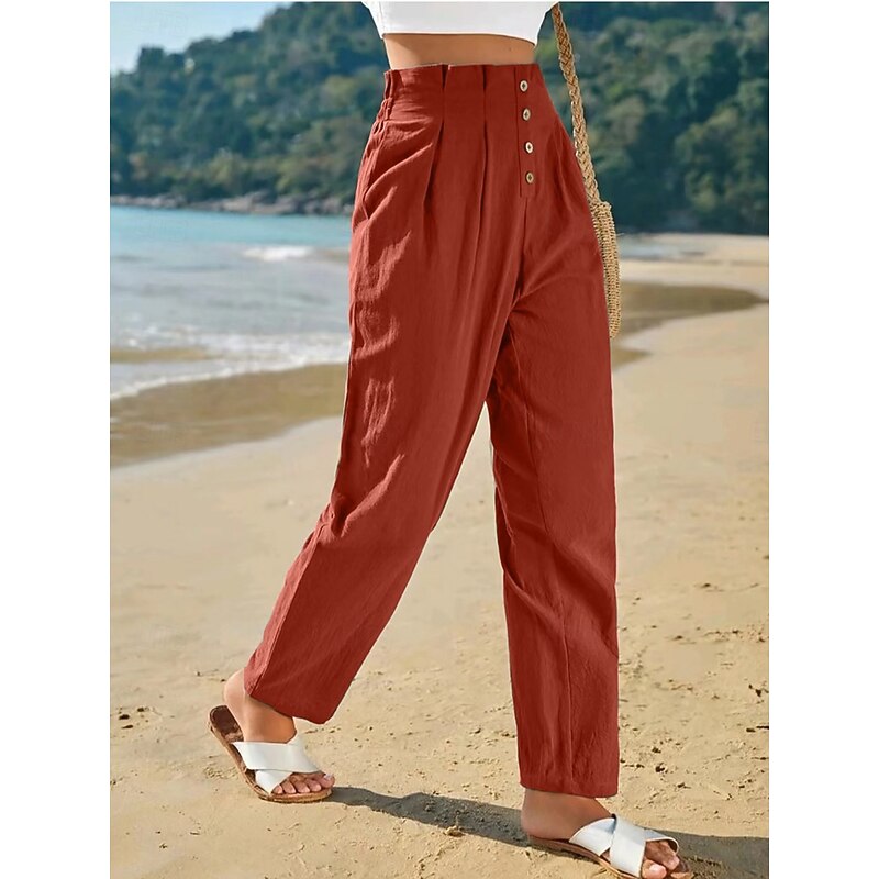 Women's Sweatpants Chinos Fashion Streetwear Full Length High Waist Plain Pocket Elastic Waistband Comfy Soft Comfortable Micro-elastic Outdoor Street Rust Green Spring Fall Regular Fit