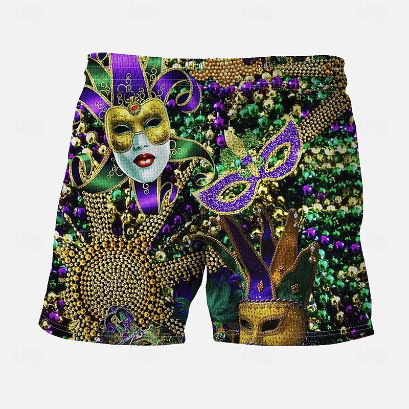 Men's Mardi Gras Carnival Swim Trunks Swim Shorts Board Shorts Mid Waist Vintage Streetwear Casual Daily Holiday Pocket Drawstring Elastic Waist Designer Clothing Apparel2