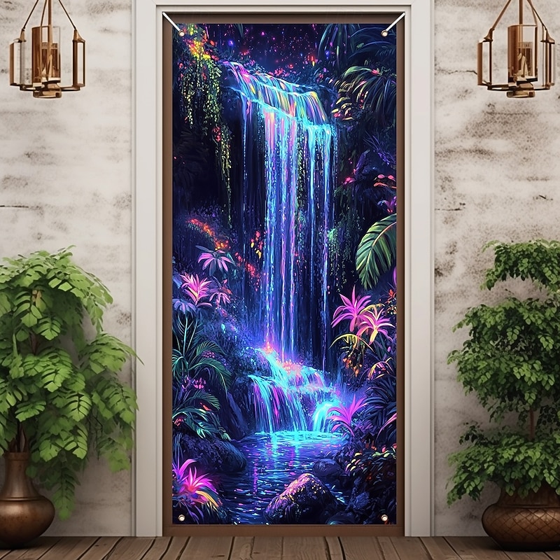 Door Decorations Door Covers Tropical Waterfall Door Tapestry Door Curtain Decoration Backdrop Indoor/Outdoor Door Banner for Front Door Farmhouse