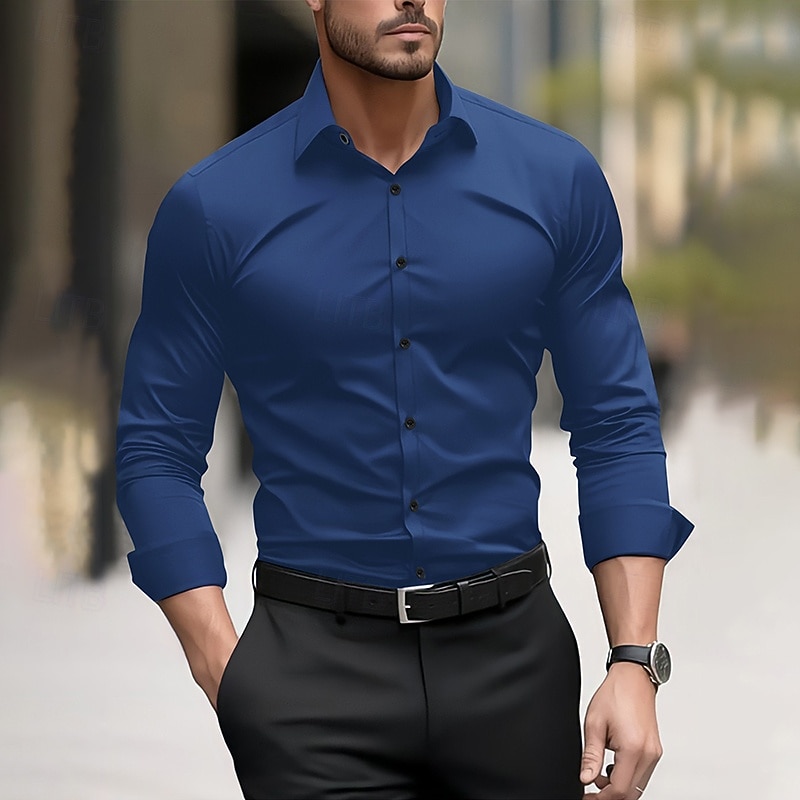 Men's Dress Shirt Plain Wedding Outdoor Black Red Navy Blue Dark Green Long Sleeve Collar Summer Spring Clothing Apparel4