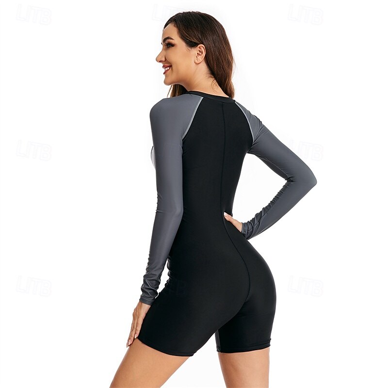 Women's Rash Guard One Piece Swimsuit UV Sun Protection UPF50+ Lightweight Long Sleeve Spandex Bodysuit Bathing Suit Front Zip Swimming Surfing Beach Water Sports Patchwork Printed Summer Spring4
