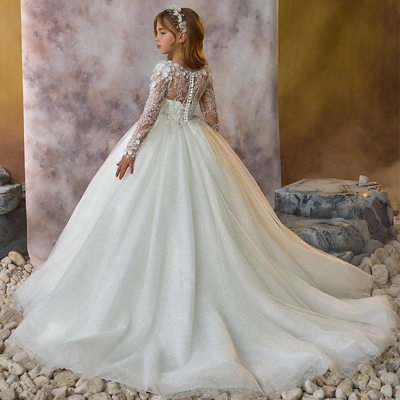 Flower Girl Dress Girls' First Communion Dress Party Dress Wedding Party Princess Sweet Christmas Carnival Ruched Solid Color Strapless Crew Neck White 4 years+4