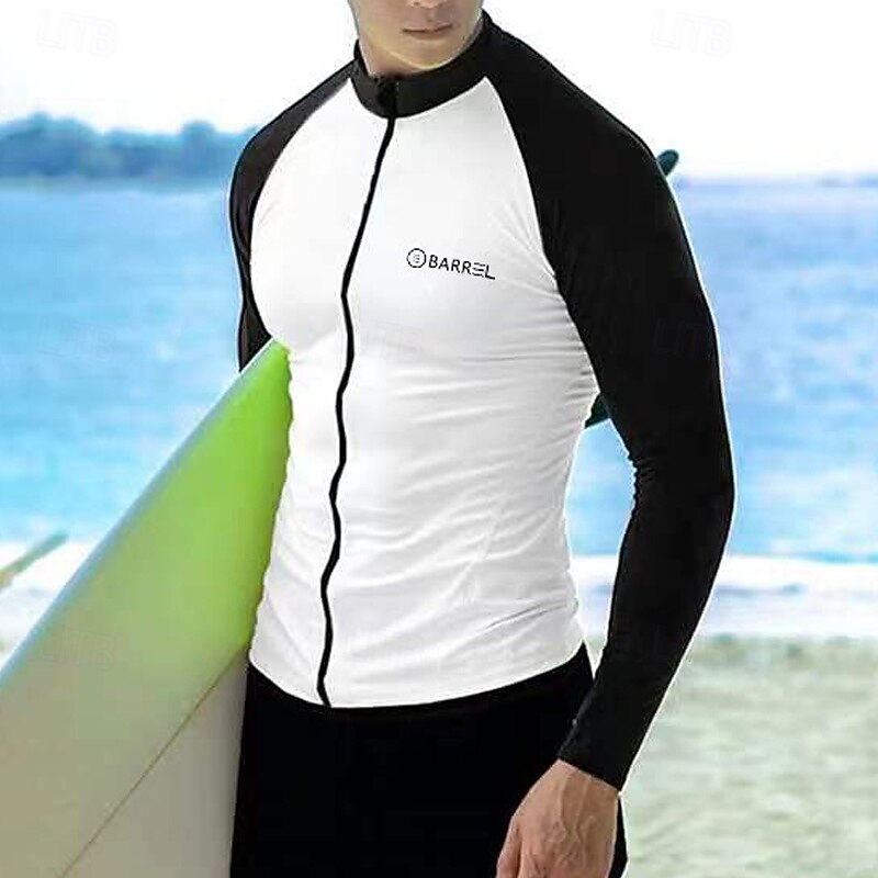 Men's Swim Shirt Lightweight Long Sleeve Swimwear Swimsuit Front Zip Swimming Surfing Beach Water Sports Printed Summer Spring Autumn4