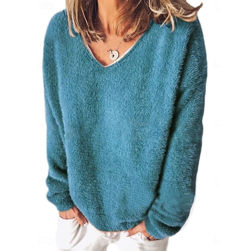 Women's Shirt Blouse Solid Color Basic Casual Long Sleeve V Neck Regular Tops Daily Patchwork Wine Blue Gray Spring &  Fall2
