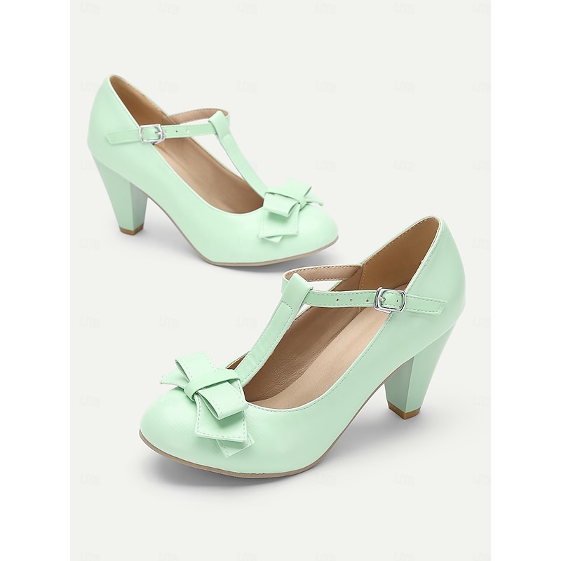 Women's Mint Green T-Strap Mary Jane Heels with Bow Detail - Vintage Style Pumps for Parties and Formal Occasions4