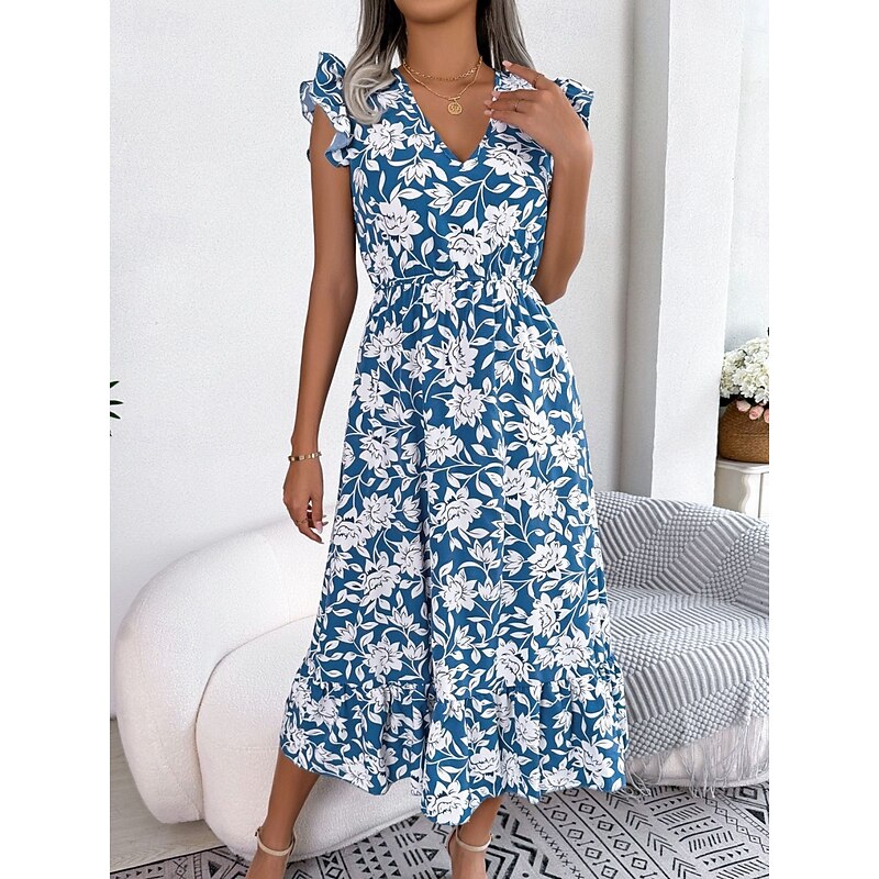 Women's Midi Dress Casual Dress A Line Dress Tank Dress Stylish Casual Vacation Daily Regular Fit Floral Sleeveless V Neck Light Green Dark Blue Summer Spring3