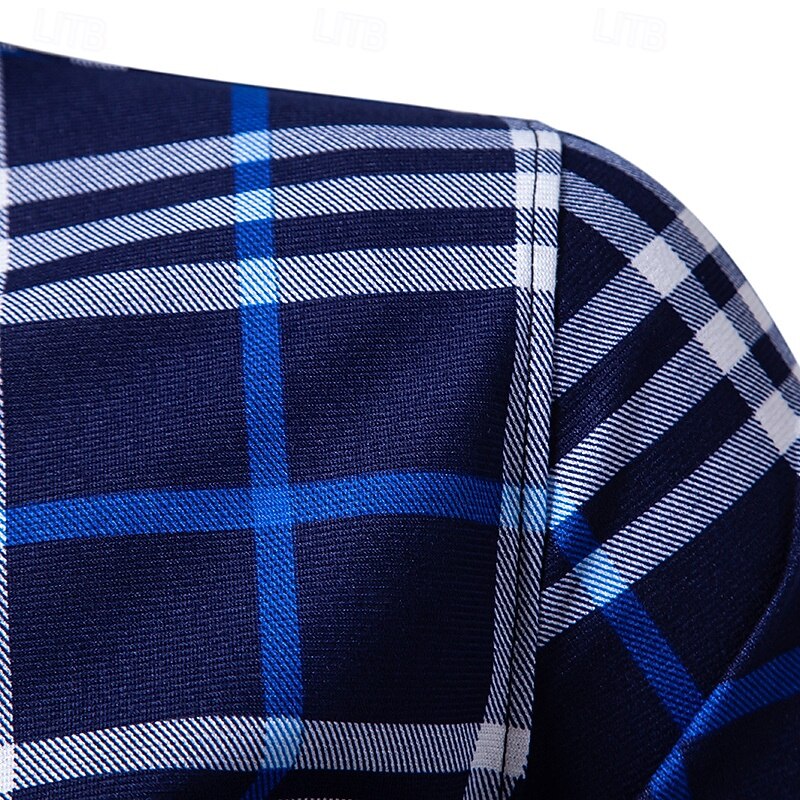 Men's Shirt Summer Shirt Casual Shirt Button Up Shirt Checked Shirts Red Blue Long Sleeve Plaid Lapel Vacation Holiday Button-Down Clothing Apparel Polyester Fashion Casual Comfortable4
