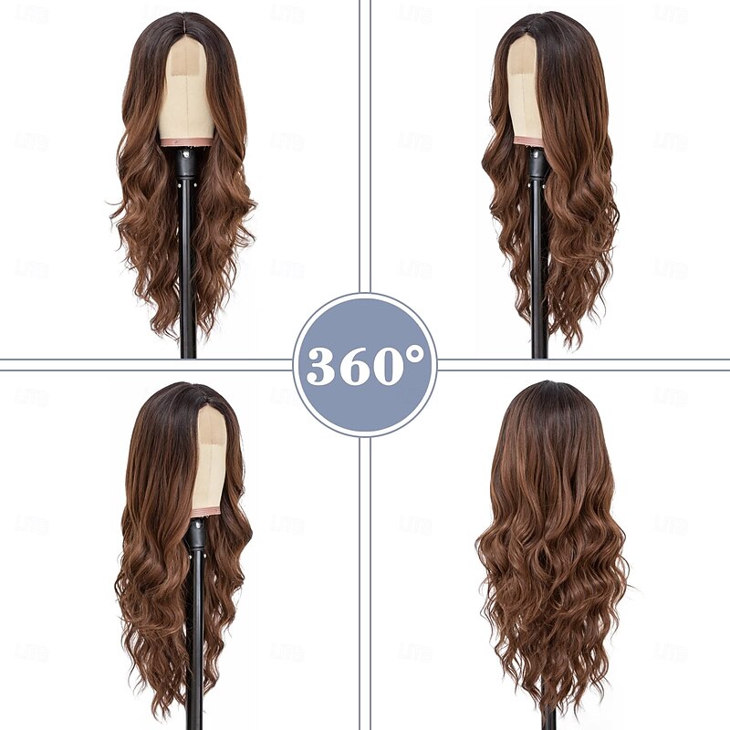Long Wavy Wig for Women Middle Part Curly Wavy Wig Natural Looking Synthetic Heat Resistant Fiber Wig for Daily Party Use3