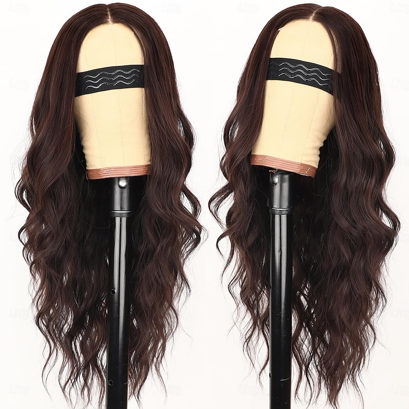 Wig for Women Long Wavy Lace Hairline Wig Middle Part Synthetic Heat Resistant Wig for Daily Party2