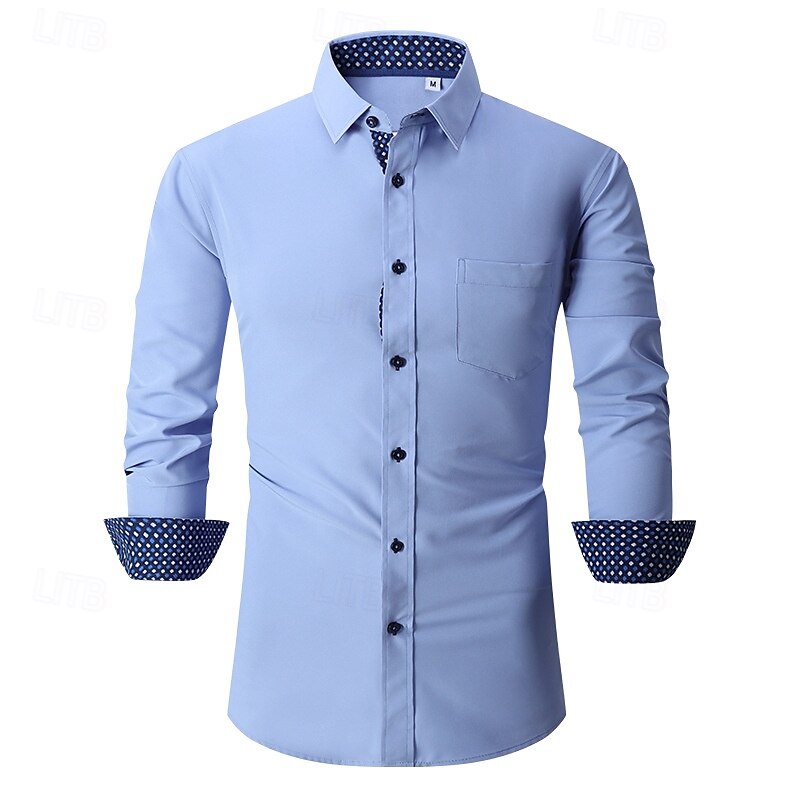 Men's Dress Shirt Button Up Shirt Color Block Wedding Outdoor Black White Wine Dark Navy Long Sleeve Spread Collar Summer Spring Clothing Apparel