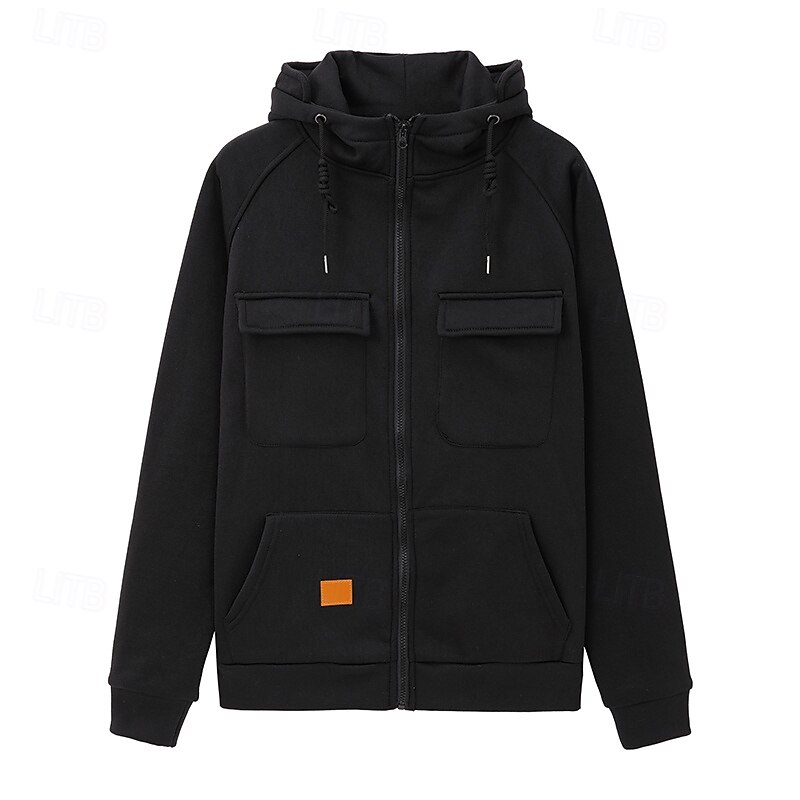 Men's Full Zip Hoodie Zip Up Hoodie Tactical Hoodie Black Wine Army Green Khaki Dark Gray Hooded Plain Zip Up Pocket Sports & Outdoor Daily Holiday Polyester Streetwear Basic Casual Spring &  Fall3