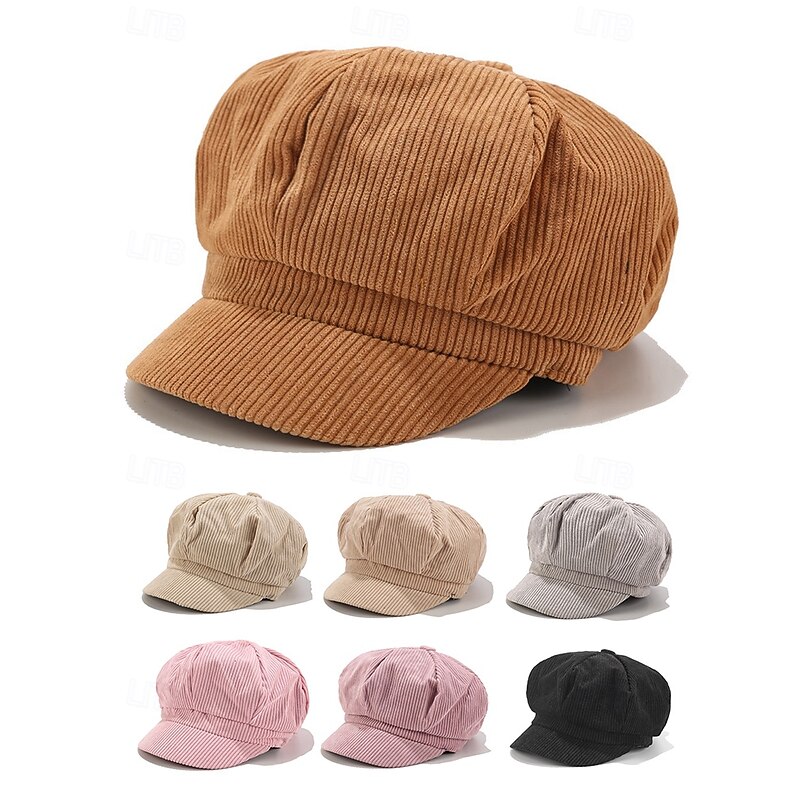 Women's Corduroy Newsboy Cap, Vintage Style, Soft and Comfortable, Available in Multiple Colors, Ideal for Casual Outfits, Autumn and Winter Wear