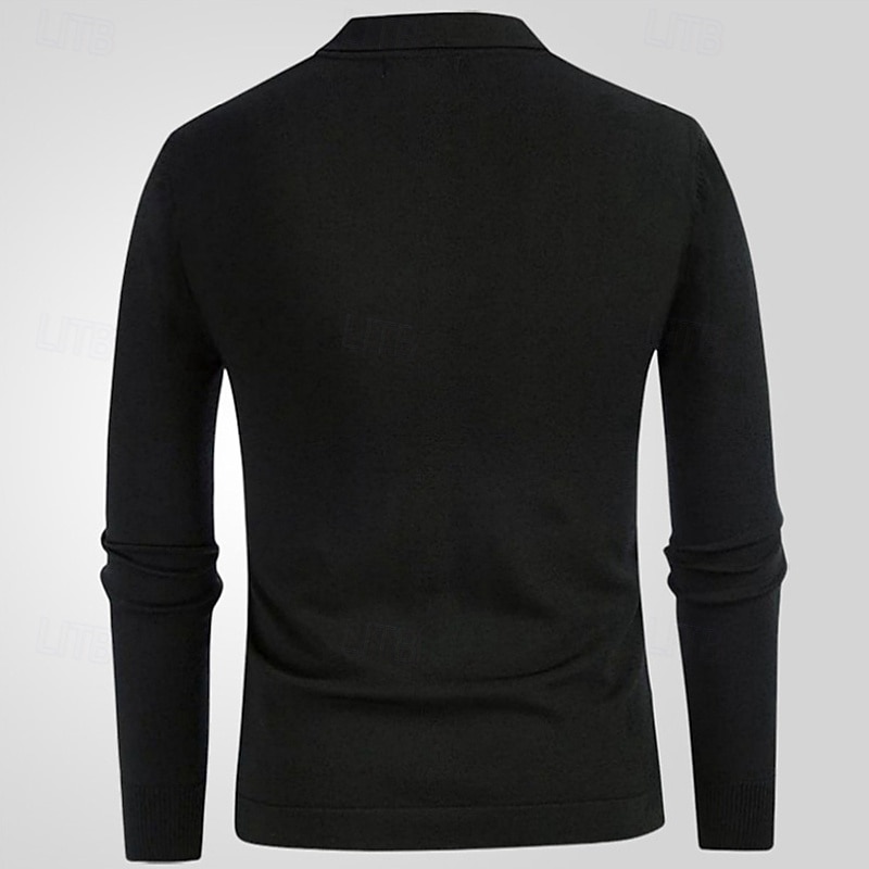 Men's Button Up Polos Golf Shirt Casual Sports Lapel Long Sleeve Fashion Basic Color Block Stripes Patchwork Buttons Spring Fall Black Apricot Button Up Polos3