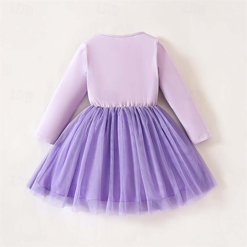 Kids Girls' Dress Unicorn Long Sleeve Outdoor Casual Patchwork Fashion Adorable Polyester Above Knee Casual Dress A Line Dress Tulle Dress Summer Spring 4 years+ Pink Purple Rose Red2